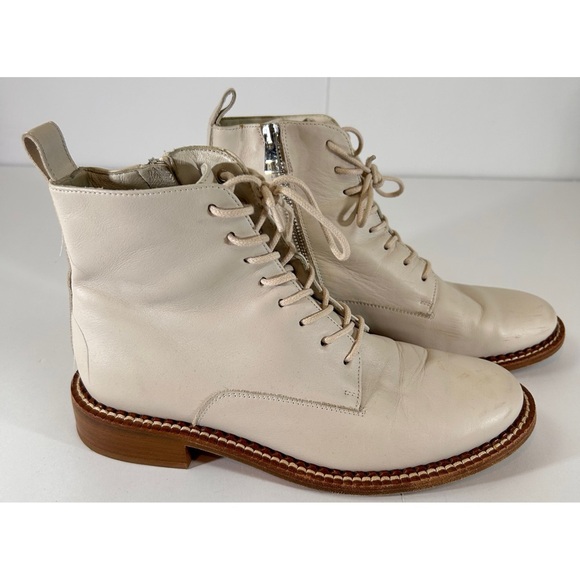 Vince Women’s Cabria Leather Combat Lace-up Boot In Off White, size 7.5 - Picture 3 of 12